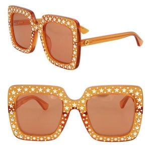 Gucci Orange Square Crystal Embellish Sunglasses
